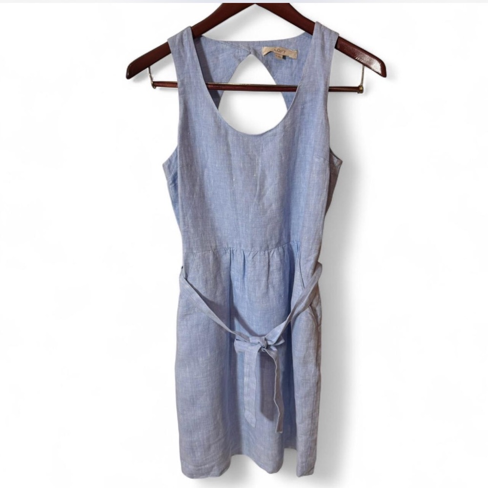 LOFT Light Blue Backless Sleeveless Linen Dress